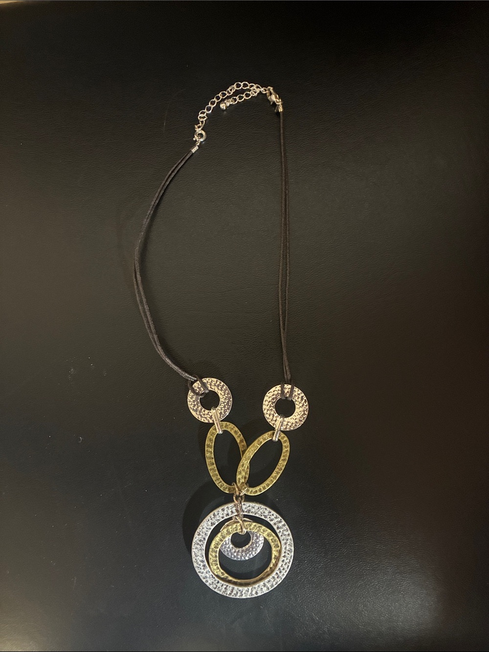 Avon metal rings leather cord necklace